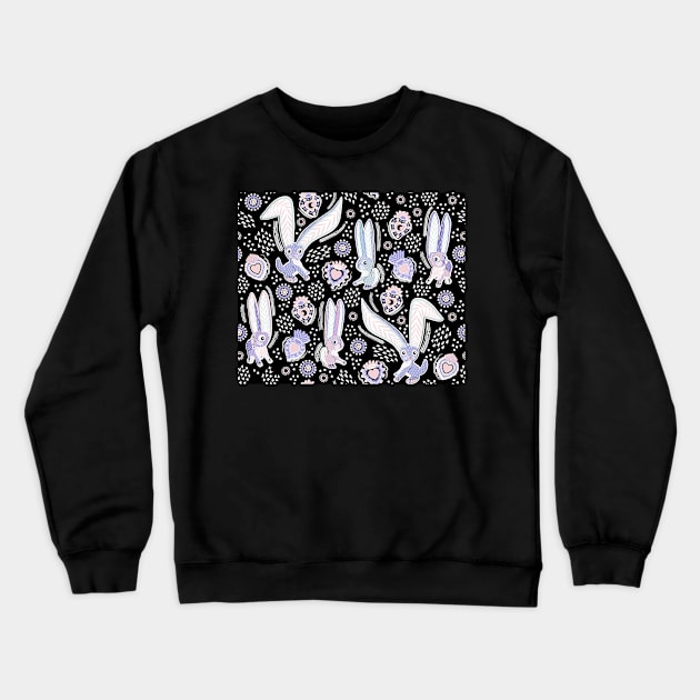 Alebrije Rabbits-Pastels On Black & White Crewneck Sweatshirt by Pamelandia